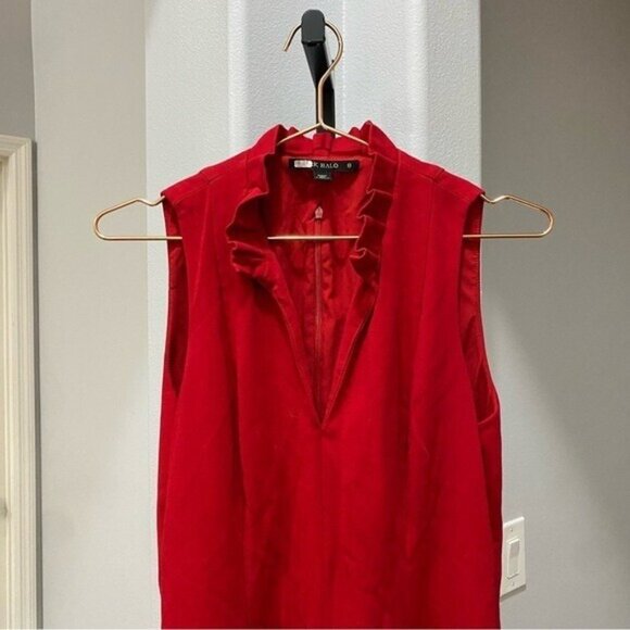 Black Halo Ruffle Sleeve A Line Mini Bright Red Dress Size 8 Antoinnette Preppy - Picture 5 of 8